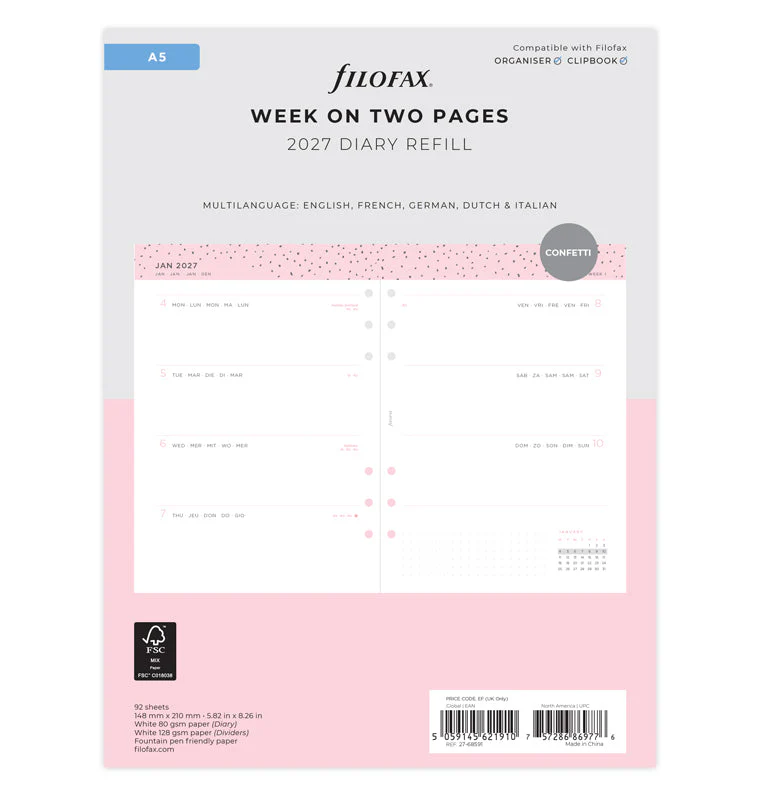 Confetti Week to View Diary - A5 2027 Multilanguage