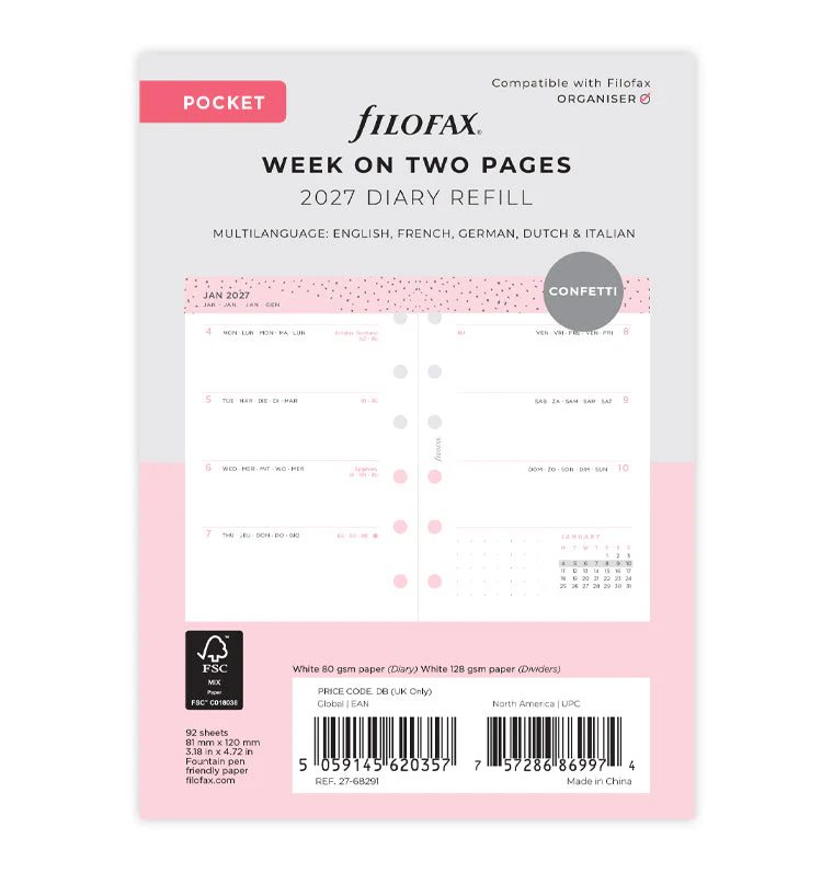 Confetti Week to View Diary - Pocket 2027 Multilanguage