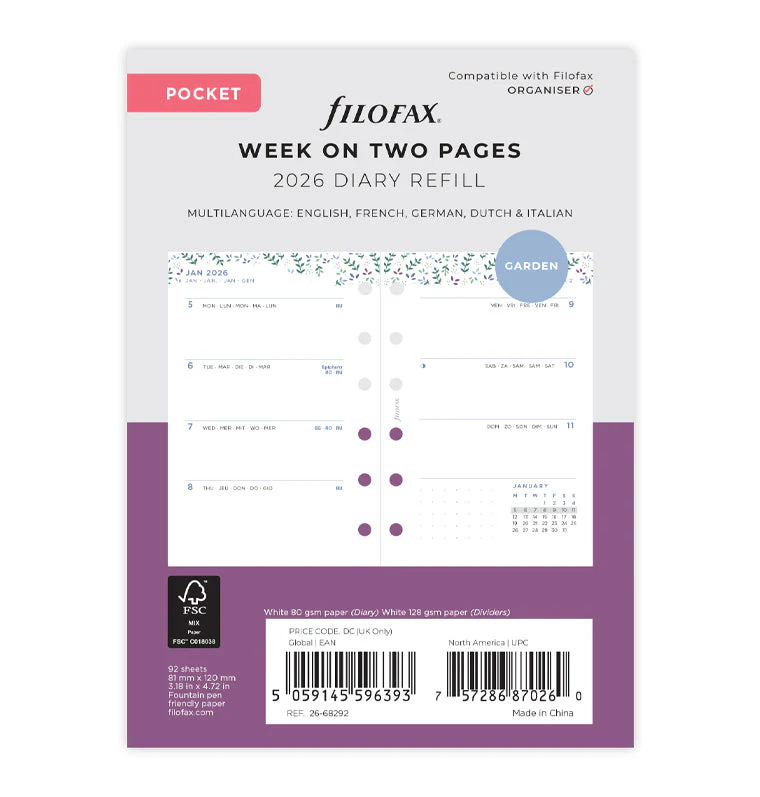 Garden Week On Two Pages Diary - Pocket 2026 Multilanguage