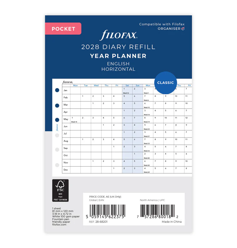 Horizontal Year Planner - Pocket 2028