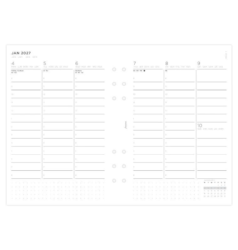 Minimal Week On Two Pages Vertical Diary - A5 2027 Multilanguage - Image 4