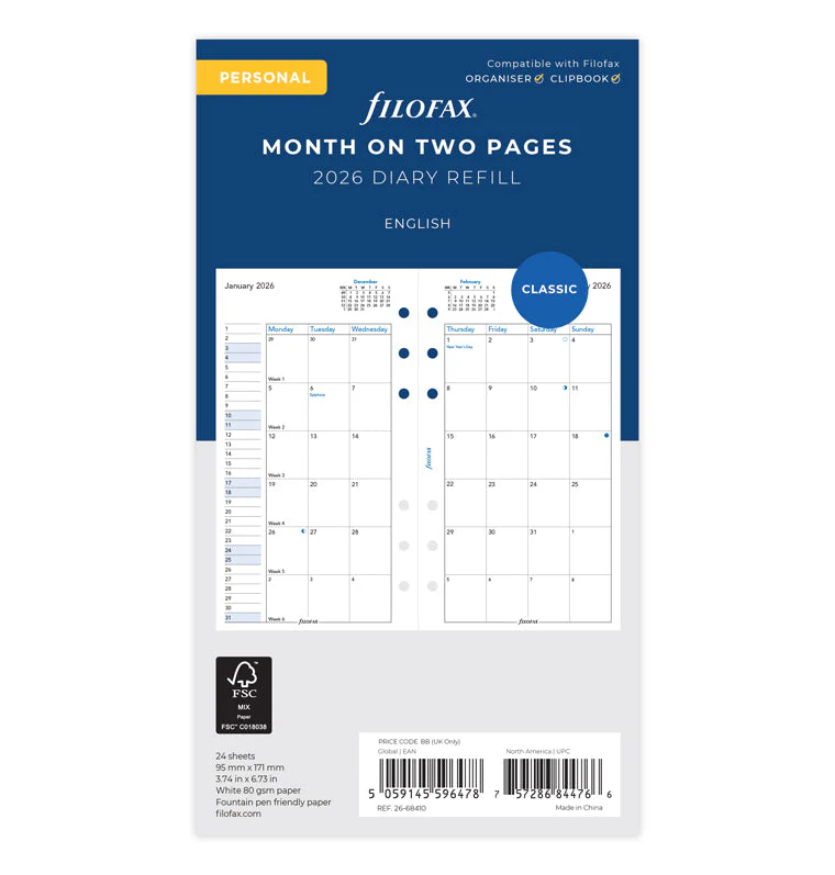 Month On Two Pages Diary - Personal 2026 English