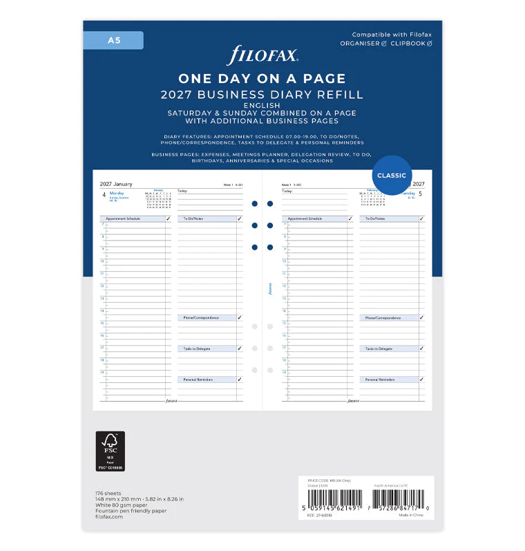 One Day On A Page Business Diary - A5 2027 English