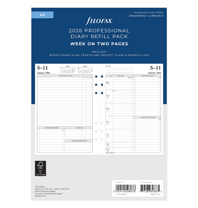 Time Management Week To View Diary - A5 2026 English