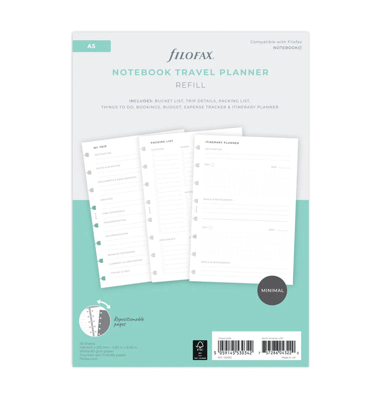 Travel Planner Notebook Refill - A5