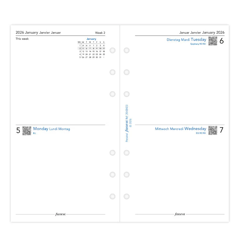 Two Days On One Page Diary - Personal 2026 English/French/German - Image 4