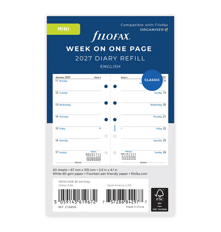 Week On One Page Diary - Mini 2027 English