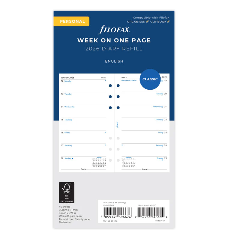 Week On One Page Diary - Personal 2026 English