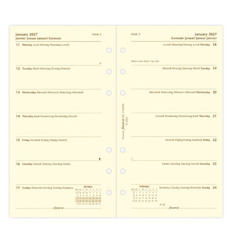 Week On One Page Diary - Personal Cotton Cream 2027 Multilanguage - Image 4