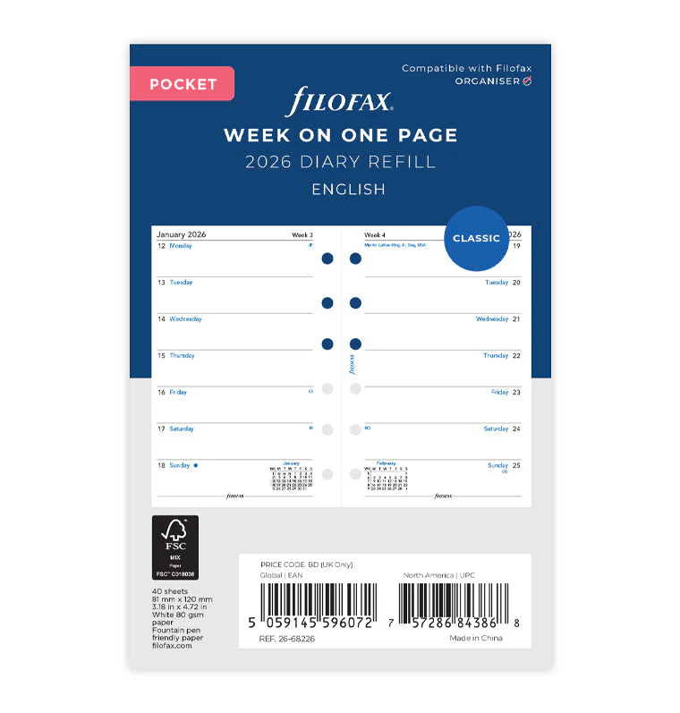Week On One Page Diary - Pocket 2026 English