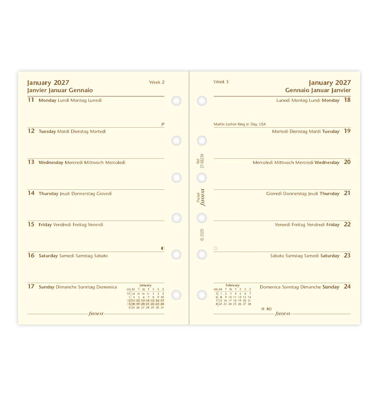 Week On One Page Diary - Pocket Cotton Cream 2027 Multilanguage - Image 4