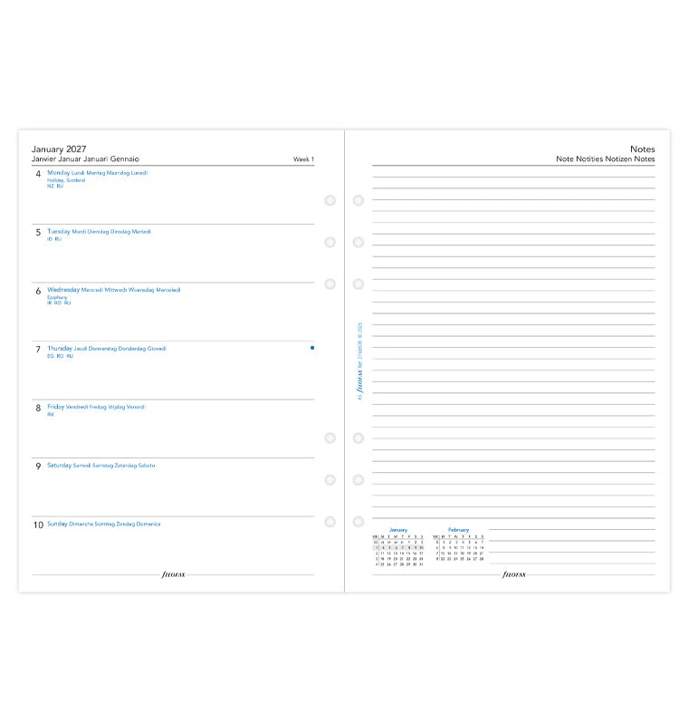 Week On One Page Diary With Notes - A5 2027 Multilanguage - Image 4