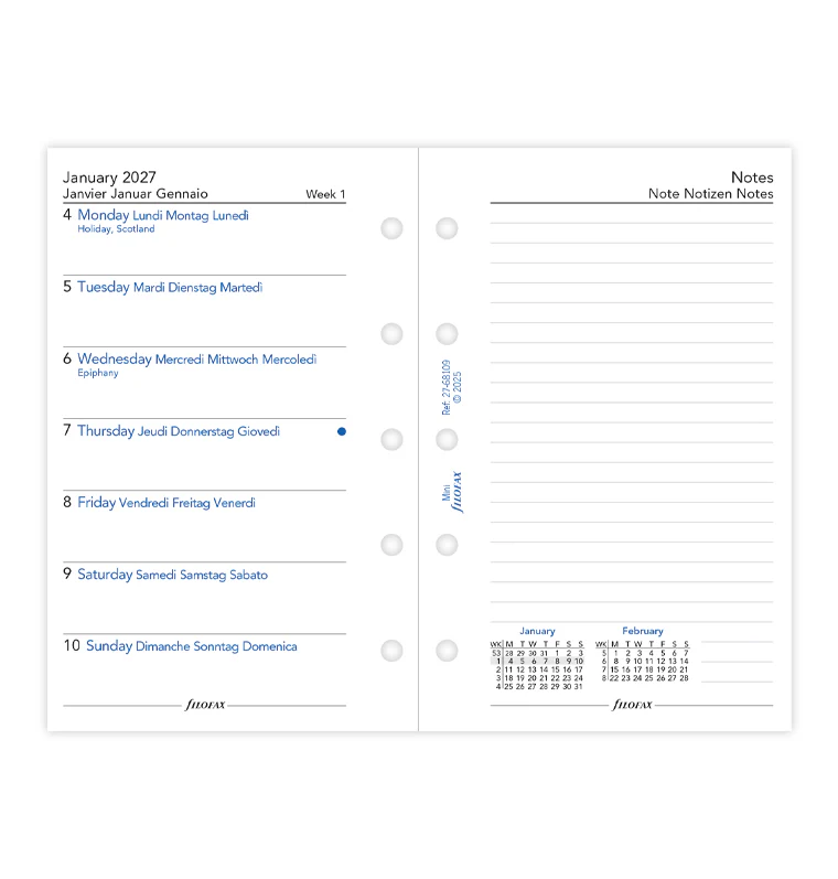 Week On One Page Diary with Notes - Mini 2027 Multilanguage - Image 4