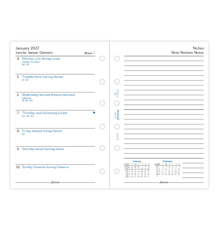 Week On One Page Diary With Notes - Pocket 2027 Multilanguage - Image 4