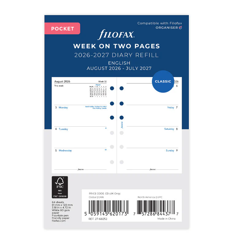 Week On Two Pages Academic Diary - Pocket 2026-2027 English