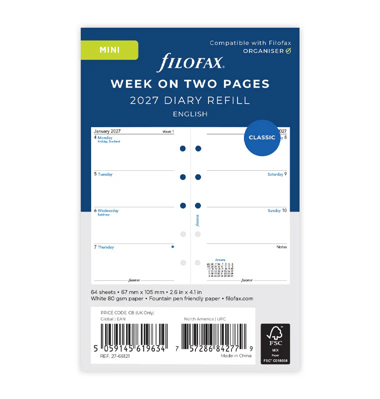 Week On Two Pages Diary - Mini 2027 English