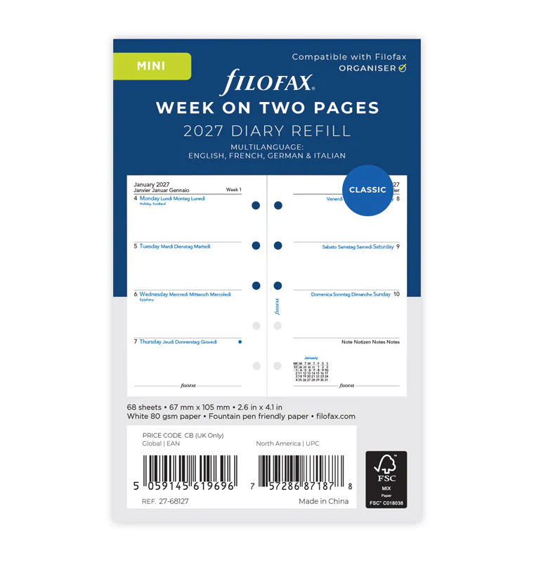 Week On Two Pages Diary - Mini 2027 Multilanguage