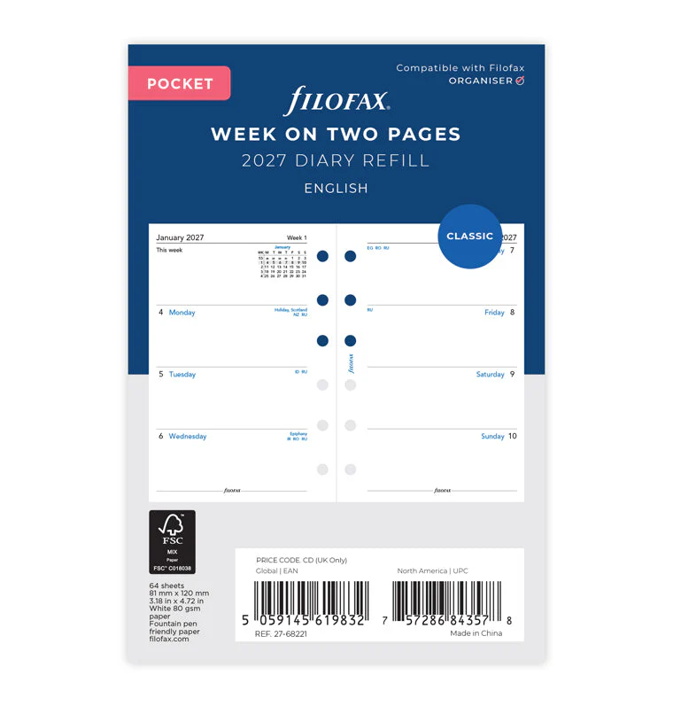 Week On Two Pages Diary - Pocket 2027 English