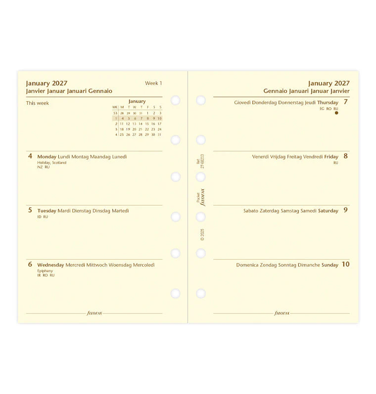 Week On Two Pages Diary - Pocket Cotton Cream 2027 Multilanguage - Image 4