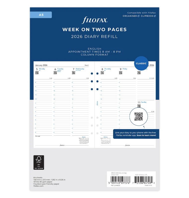 Week On Two Pages Diary With Appointments - A5 2026 English