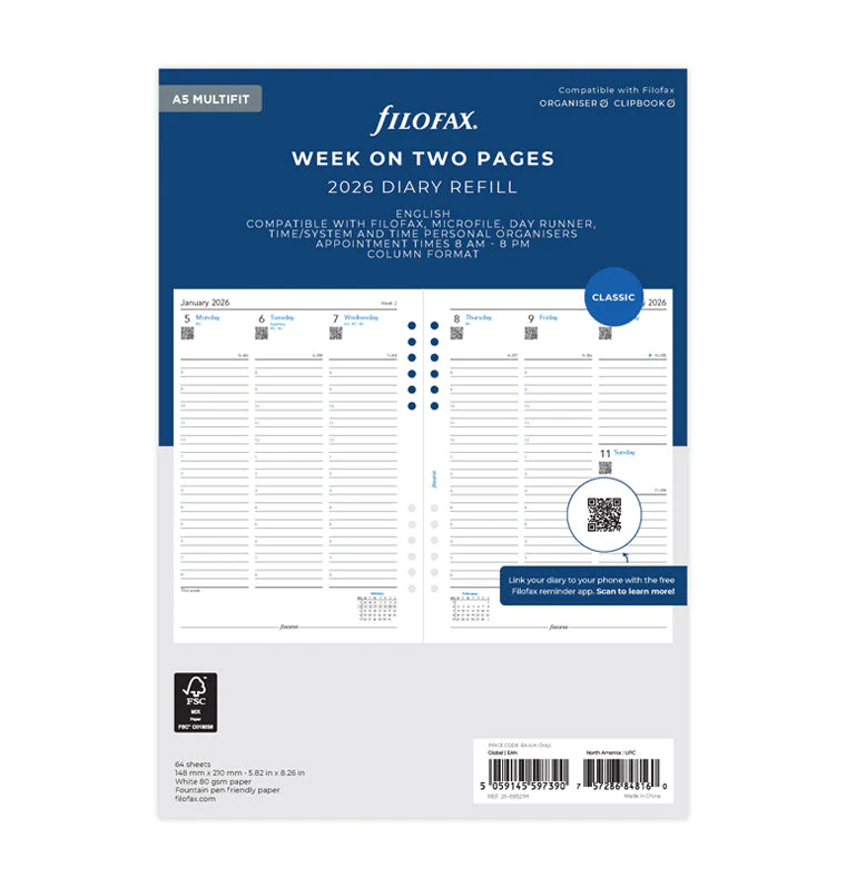Week On Two Pages Diary With Appointments - A5 Multifit 2026 English