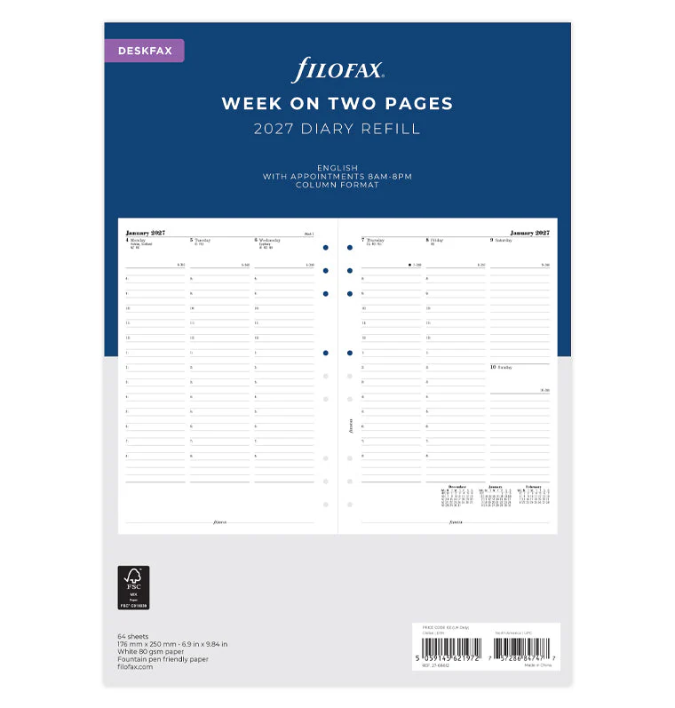 Week On Two Pages Diary With Appointments - Deskfax 2027 English
