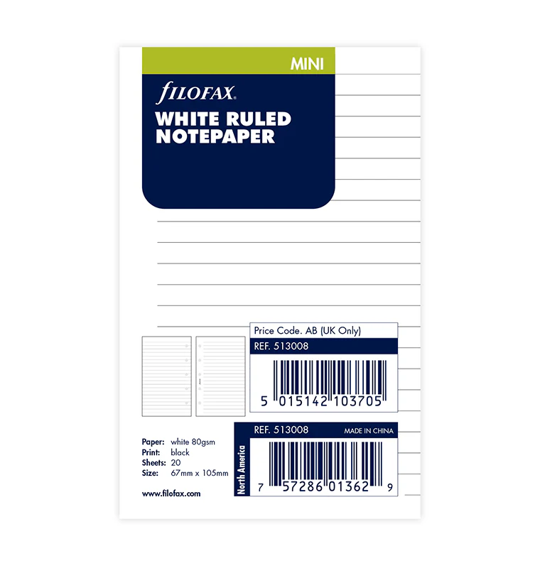 White Ruled Notepaper Refill - Mini